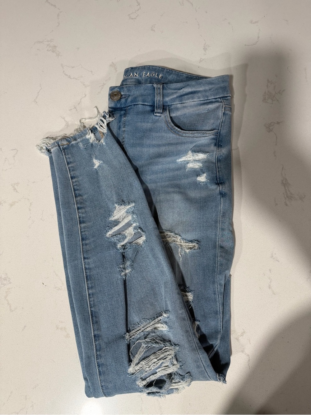 American Eagle Outfitters Distressed Light Blue Skinny Jeans - Women